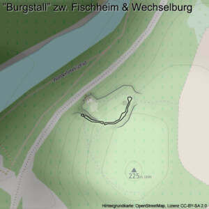 Karte der Wallanlage "Burgstall" zwischen Wechselburg und Fischheim